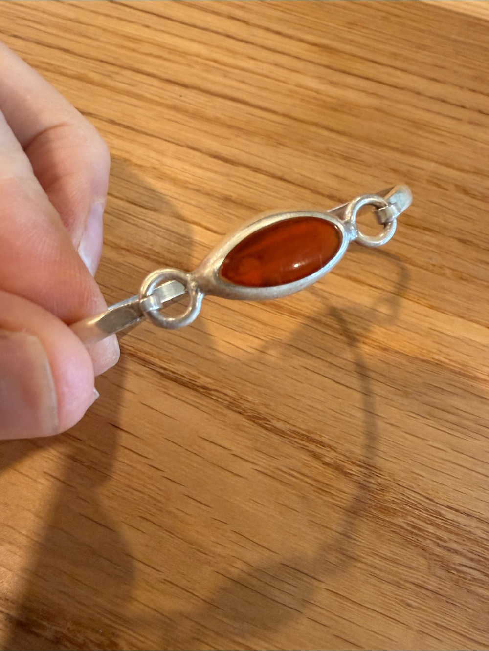 Sterling-Style Bracelet with Amber Marquise Stone - Brown